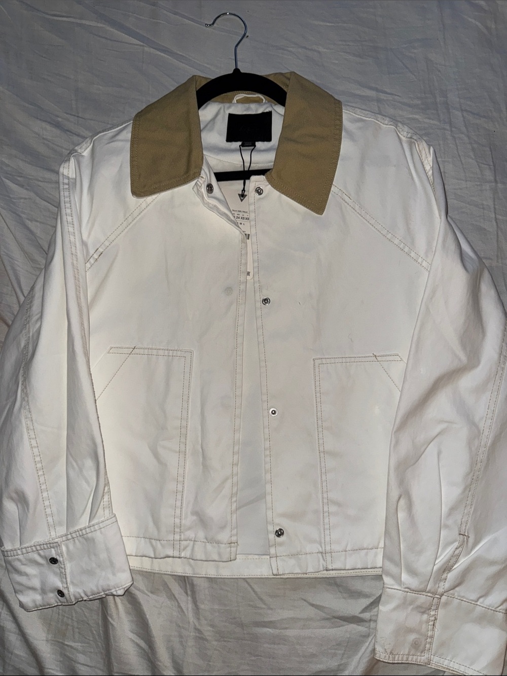 Zara White Shirt Jacket with Tan Contrast Collar